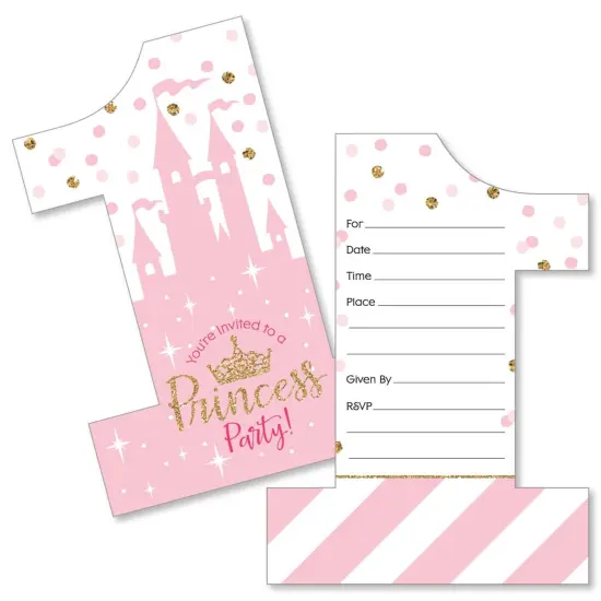 Big Dot of Happiness 1st Birthday Little Princess Crown - Shaped Fill-in Invites - Princess Birthday Party Invite Cards with Envelopes - Set of 12 {1}