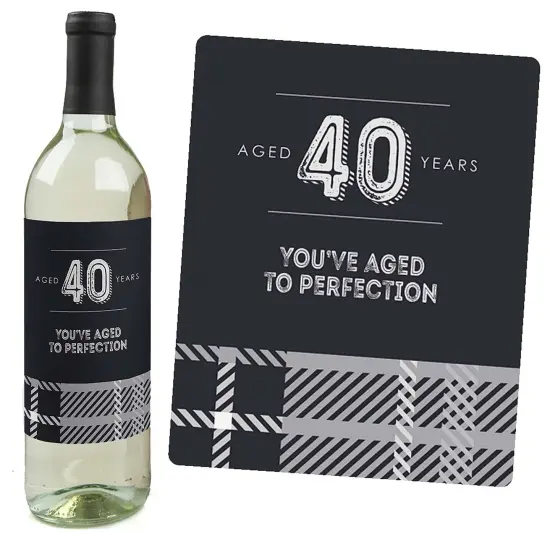 Big Dot of Happiness 40th Milestone Birthday Party Gift For Men - Wine Bottle Label Stickers - Set of 4 {6}