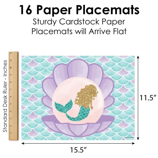 Big Dot of Happiness Let's Be Mermaids - Party Table Decorations - Baby Shower or Birthday Party Placemats - Set of 16 {6}