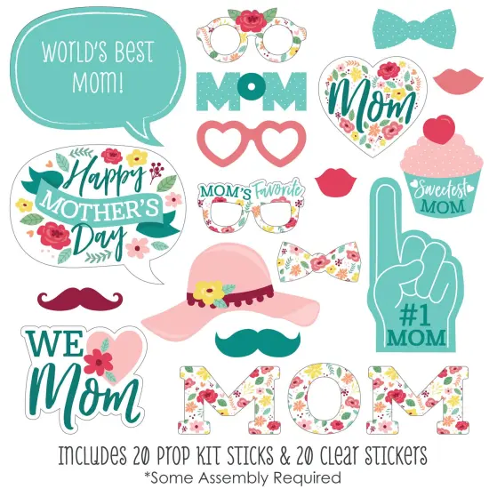 Big Dot of Happiness Colorful Floral Happy Mother's Day - We Love Mom Party Photo Booth Props Kit - 20 Count {3}