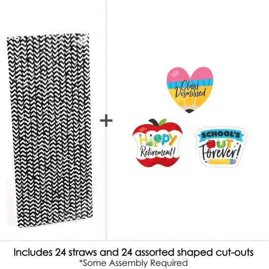 Big Dot of Happiness Teacher Retirement - Paper Straw Decor - Happy Retirement Party Striped Decorative Straws - Set of 24 {4}