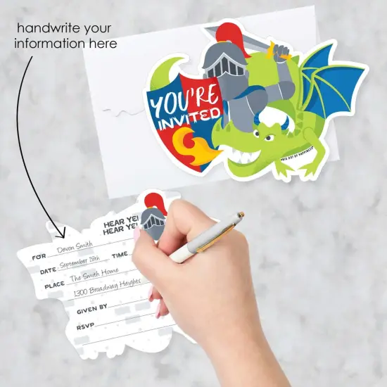 Big Dot of Happiness Calling All Knights and Dragons - Shaped Fill-In Invites - Medieval Birthday Party Invitation Cards with Envelopes - Set of 12 {3}