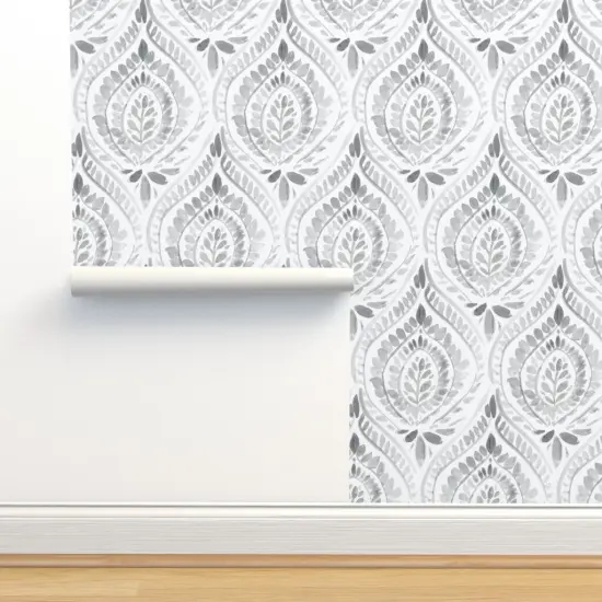 Pre-Pasted Wallpaper 2FT Wide Mandala Leaf Watercolor Foliage Bohemian Ethnic Large Scale Custom Pre-pasted Wallpaper by Spoonflower {2}