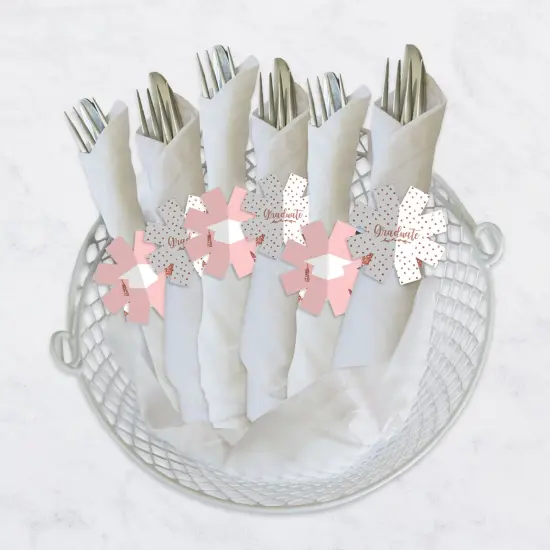 Big Dot of Happiness Rose Gold Grad - Graduation Party Paper Napkin Holder - Napkin Rings - Set of 24 {4}