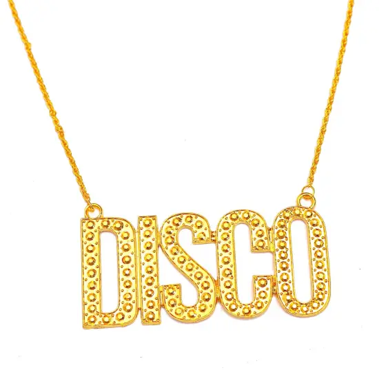 Gold Chain Disco Necklace - 1970s Faux Bling Jewelry Costume Accessories for Adults and Children {1}