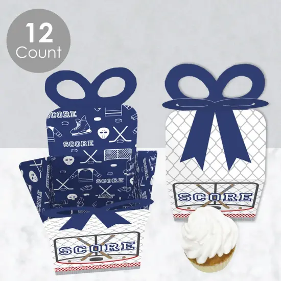 Big Dot of Happiness Shoots & Scores! - Hockey - Square Favor Gift Boxes - Baby Shower or Birthday Party Bow Boxes - Set of 12 {4}