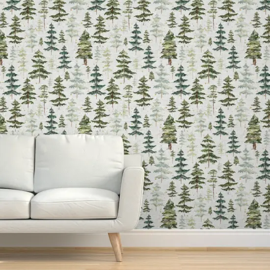 Pre-Pasted Wallpaper 2FT Wide Night Sky Forest Soft Gray Stars Woodland Trees Winter Custom Pre-pasted Wallpaper by Spoonflower {5}