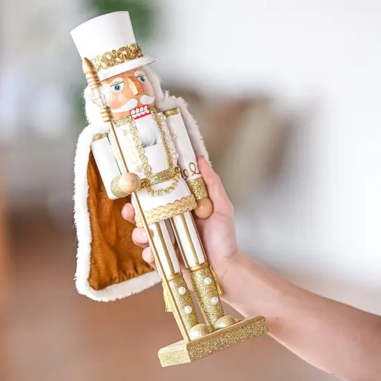 Ornativity Christmas Gold King Nutcracker &ndash; Gold and White Glittered Wooden Nutcracker Man with Gold and White Fur Cape and Staff in Hand Xmas Themed Holiday Nut Cracker Doll Figure Decorations {5}