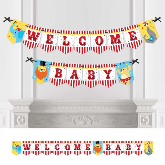 Big Dot of Happiness Carnival - Step Right Up Circus - Carnival Themed Baby Shower Bunting Banner - Party Decorations - Welcome Baby {1}