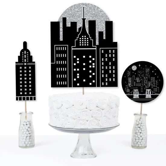 Big Dot of Happiness Nighttime City Skyline - New York Party Centerpiece Sticks - Table Toppers - Set of 15 {4}