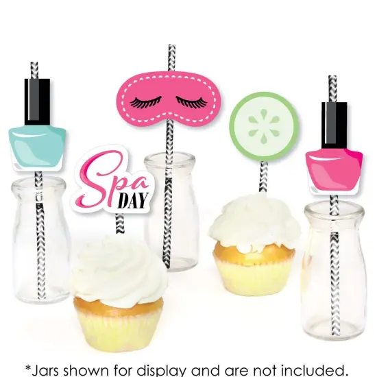 Big Dot of Happiness Spa Day - Paper Straw Decor - Girls Makeup Party Striped Decorative Straws - Set of 24 {6}