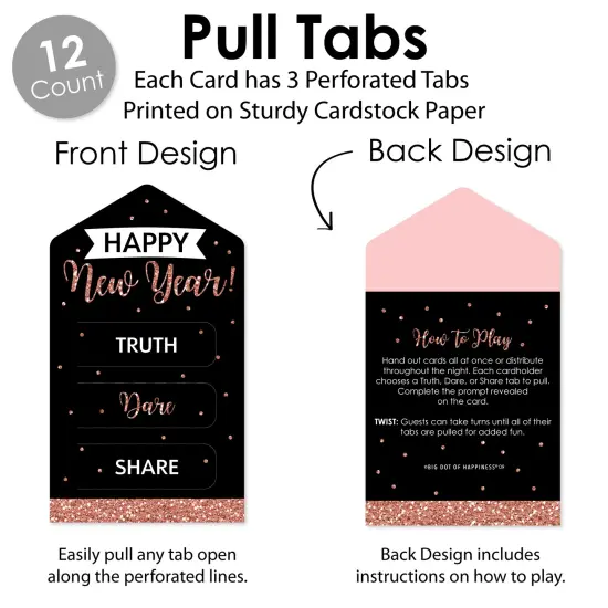 Big Dot of Happiness Rose Gold Happy New Year - New Years Eve Party Game Pickle Cards - Truth, Dare, Share Pull Tabs - Set of 12 {4}