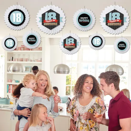 Big Dot of Happiness Boy 18th Birthday - Hanging Eighteenth Birthday Party Tissue Decoration Kit - Paper Fans - Set of 9 {4}