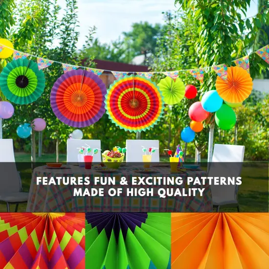 Big Mo's Toys Paper Fans Green Yellow And Orange Mexican Fiesta Party Decorations Supplies Paper Fan Rosettes {3}