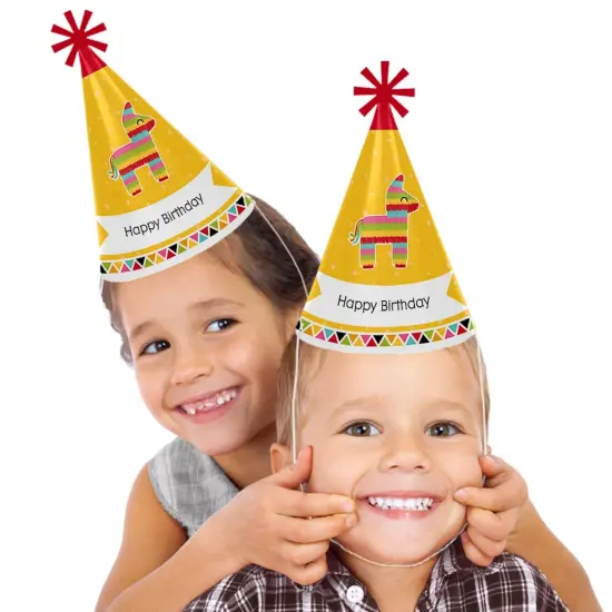 Big Dot of Happiness Let's Fiesta - Cone Fiesta Happy Birthday Party Hats for Kids and Adults - Set of 8 (Standard Size) {3}