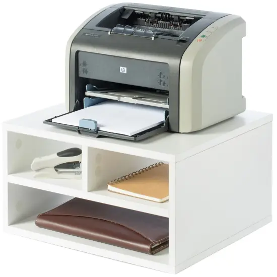 Printer Stand Shelf Wood Office Desktop Compartment Organizer White {7}