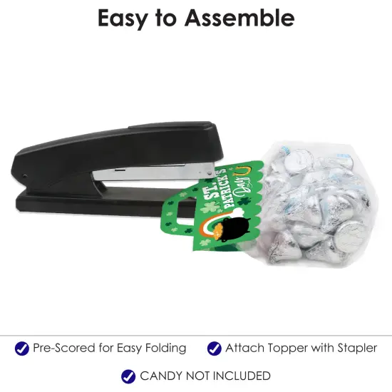 Big Dot of Happiness Shamrock St. Patrick's Day - DIY Saint Paddy's Day Party Clear Goodie Favor Bag Labels - Candy Bags with Toppers - Set of 24 {6}