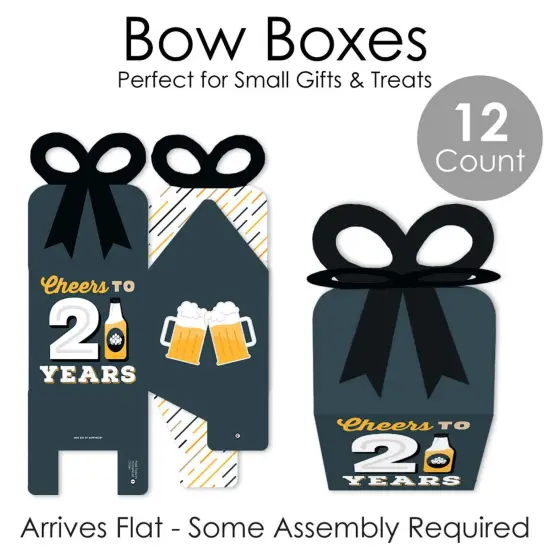 Big Dot of Happiness Cheers and Beers to 21 Years - Square Favor Gift Boxes - 21st Birthday Party Bow Boxes - Set of 12 {7}