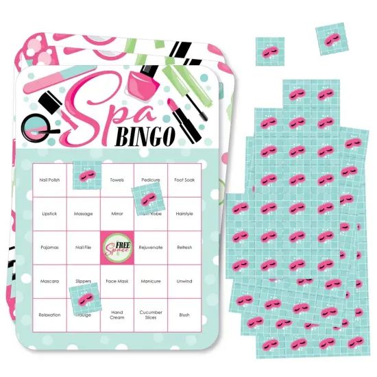 Big Dot of Happiness Spa Day - Bingo Cards and Markers - Girls Makeup Party Bingo Game - Set of 18 {1}