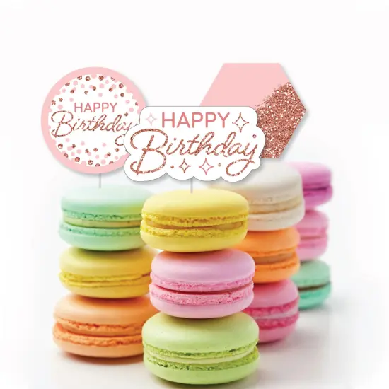 Big Dot of Happiness Pink Rose Gold Birthday - Dessert Cupcake Toppers - Happy Birthday Party Clear Treat Picks - Set of 24 {6}