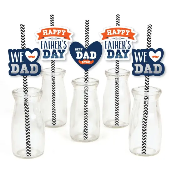 Big Dot of Happiness Happy Father's Day - Paper Straw Decor - We Love Dad Party Striped Decorative Straws - Set of 24 {1}