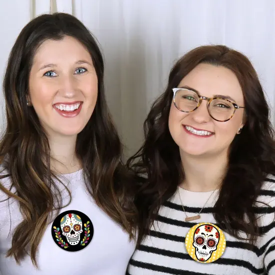 Big Dot of Happiness Day of the Dead - 3 inch Sugar Skull Party Badge - Pinback Buttons - Set of 8 {6}