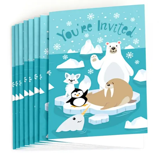 Big Dot of Happiness Arctic Polar Animals - Fill-in Winter Baby Shower or Birthday Party Invitations (8 Count) {3}