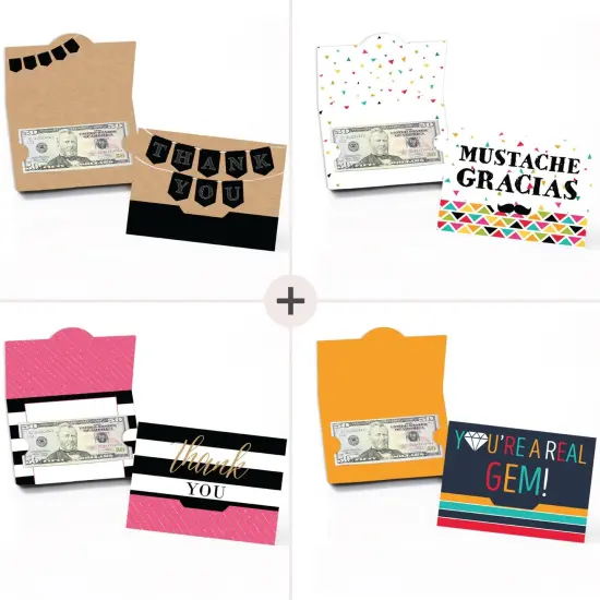 Big Dot of Happiness Assorted Thank You Note Cards - Blank Thank You Money and Gift Card Holders - Set of 8 {3}