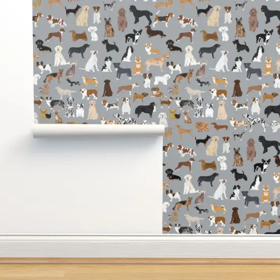 Peel & Stick Wallpaper 2FT Wide Dogs Watercolor Pets Animals Playroom Nursery Gray Custom Removable Wallpaper by Spoonflower {2}