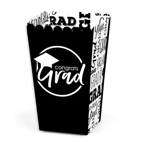 Big Dot of Happiness Black and White Graduation Party Favor Popcorn Treat Boxes - Set of 12 {1}