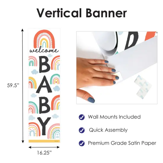 Big Dot of Happiness Hello Rainbow - Boho Baby Shower Front Door Decoration - Vertical Banner {4}