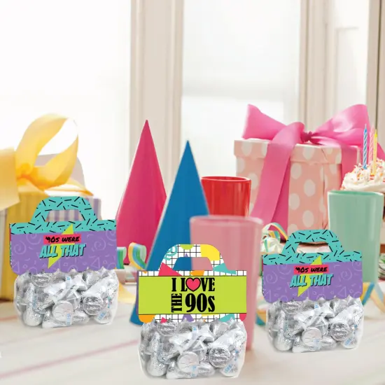 Big Dot of Happiness 90's Throwback DIY 1990s Party Clear Goodie Favor Bag Labels Candy Bags with Toppers Set of 24 {7}