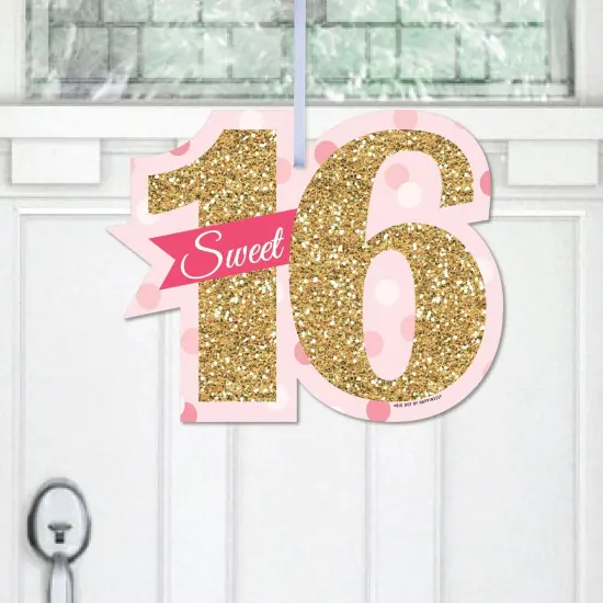 Big Dot of Happiness Sweet 16 - Hanging Porch 16th Birthday Party Outdoor Decorations - Front Door Decor - 1 Piece Sign {1}