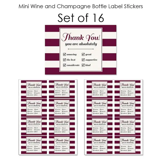 Big Dot of Happiness Girly Thank You - Mini Wine and Champagne Bottle Label Stickers - Thank You Gift for Women and Men - Set of 16 {7}