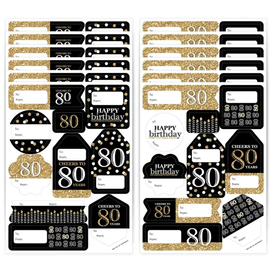 Big Dot of Happiness Adult 80th Birthday - Gold - Assorted Birthday Party Gift Tag Labels - To and From Stickers - 12 Sheets - 120 Stickers {1}