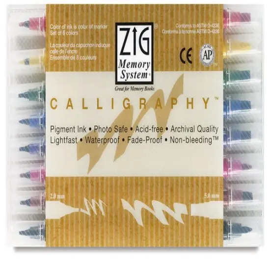 Kuretake Zig Memory System Twin Tip Calligraphy Markers - Set of 8, 2.0 mm/5.0 mm Tips {2}