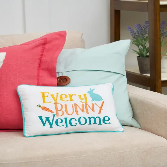 Easter "Every Bunny Welcome" Embroidered Spring Themed Small/Petite Accent Pillow, 9" x 12" {4}