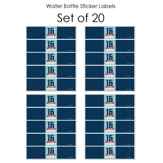 Big Dot of Happiness Boy 16th Birthday - Sweet Sixteen Birthday Party Water Bottle Sticker Labels - Set of 20 {4}