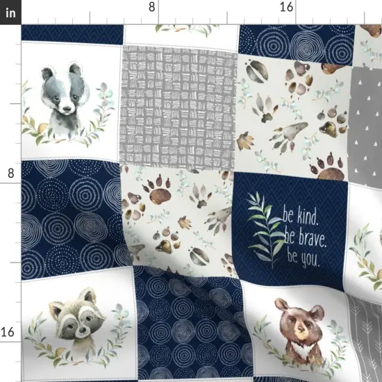 Various Fabrics by the Yard or Fat Quarter Woodland Quilt Patchwork Baby Boys Woodland Nursery Navy Blue Gray Forest Bear Badger Custom Printed Fabric by Spoonflower {2}