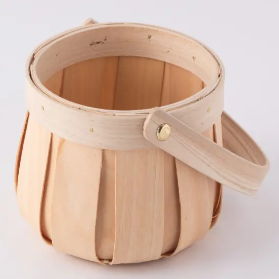 Small Round Natural Woodchip Wooden Decorative Storage Basket with Handle {3}