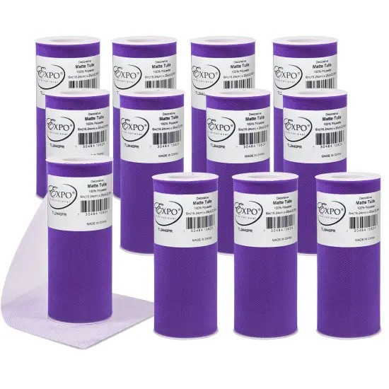 Pack of 12 Decorative Matte Tulle Spool of 6 Inch X 25 Yards Purple {1}