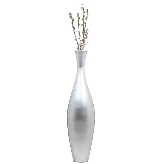 Tall 43 Inch Modern Bamboo Narrow Trumpet Floor Vase - Elegant Home Decoration, Modern Accent Piece, Living Room Decor, Handcrafted Bamboo Art, Contemporary Interior Design, Unique Tall Vase Silver Large {3}