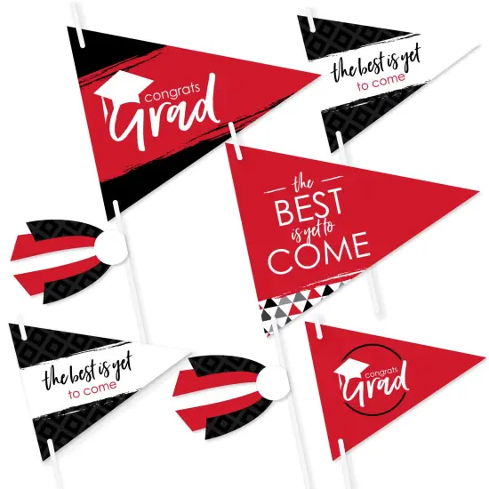 Big Dot of Happiness Red Grad - Best is Yet to Come - Triangle Red Graduation Party Photo Props - Pennant Flag Centerpieces - Set of 20 {1}