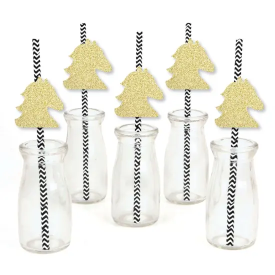Big Dot of Happiness Gold Glitter Horse Party Straws - No-Mess Real Glitter Cut-Outs & Decor Kentucky Horse Derby Race Party Paper Straws - Set of 24 {3}