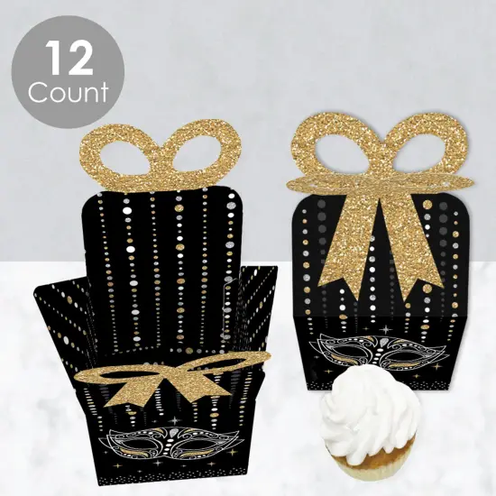 Big Dot of Happiness Masquerade - Square Favor Gift Boxes - Mask Party Bow Boxes - Set of 12 {4}