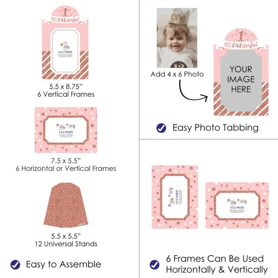 Big Dot of Happiness 1st Birthday Little Miss Onederful - Girl First Birthday Party 4x6 Picture Display - Paper Photo Frames - Set of 12 {4}