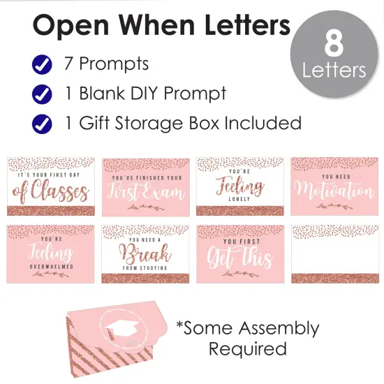 Big Dot of Happiness Rose Gold Grad - High School or College Grad Cards Gift Box Kit - Open When Letters - Set of 8 {4}