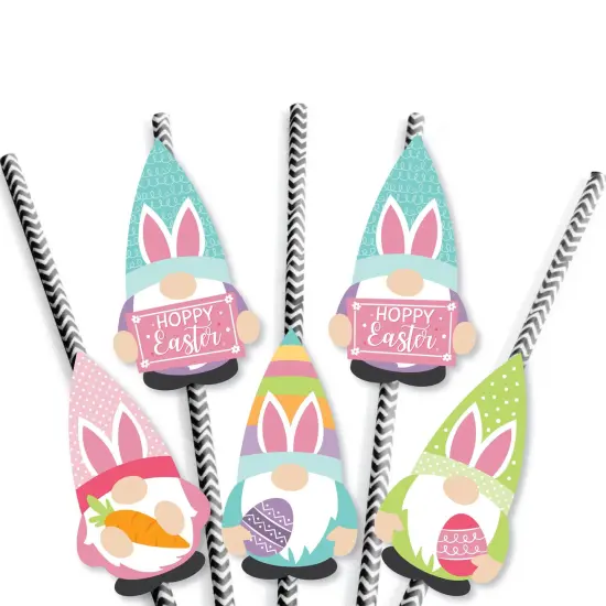 Big Dot of Happiness Easter Gnomes - Paper Straw Decor - Spring Bunny Party Striped Decorative Straws - Set of 24 {7}