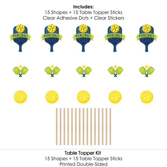 Big Dot of Happiness Let&rsquo;s Rally - Pickleball - Birthday or Retirement Party Centerpiece Sticks - Table Toppers - Set of 15 {7}
