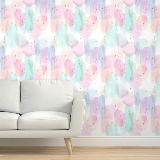 Pre-Pasted Wallpaper 2FT Wide Rainbow Stars Watercolor Abstract Gold Pastel Girl Hippie Custom Pre-pasted Wallpaper by Spoonflower {5}